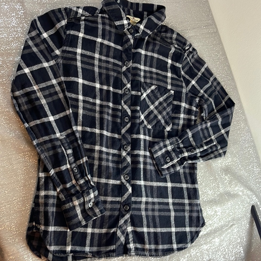 Woolrich Long Sleeve Plaid Shirt Kids Girls Size S Black/White.